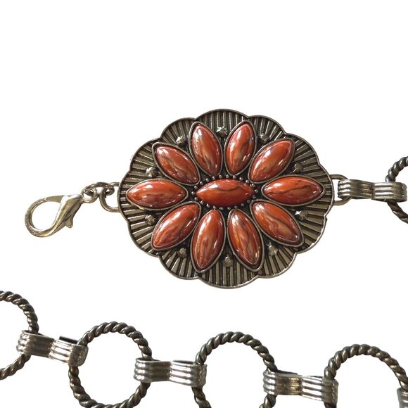 Western Style Chain Belt With Ornate Floral Medallions & Silver-Tone Finish 43” - Picture 2 of 5